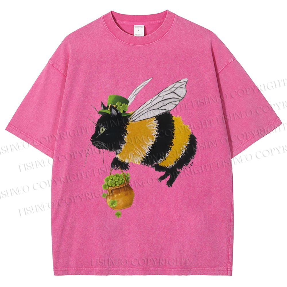 Unisex Lucky Buzz Cat Printed Washed Tee 2602003290