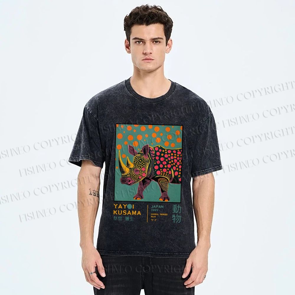 Unisex Yayoi Kusama Rhinoceros Printed Washed Tee
