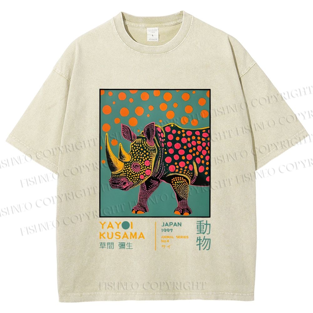 Unisex Yayoi Kusama Rhinoceros Printed Washed Tee