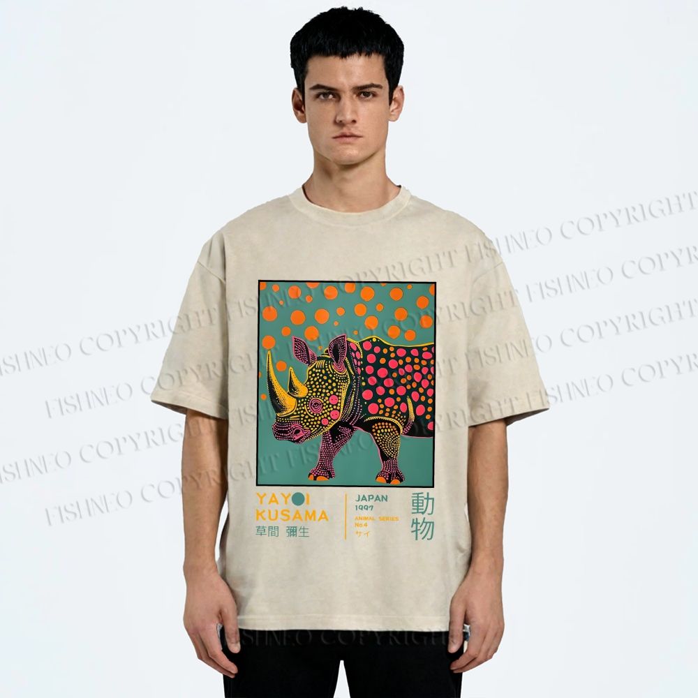 Unisex Yayoi Kusama Rhinoceros Printed Washed Tee