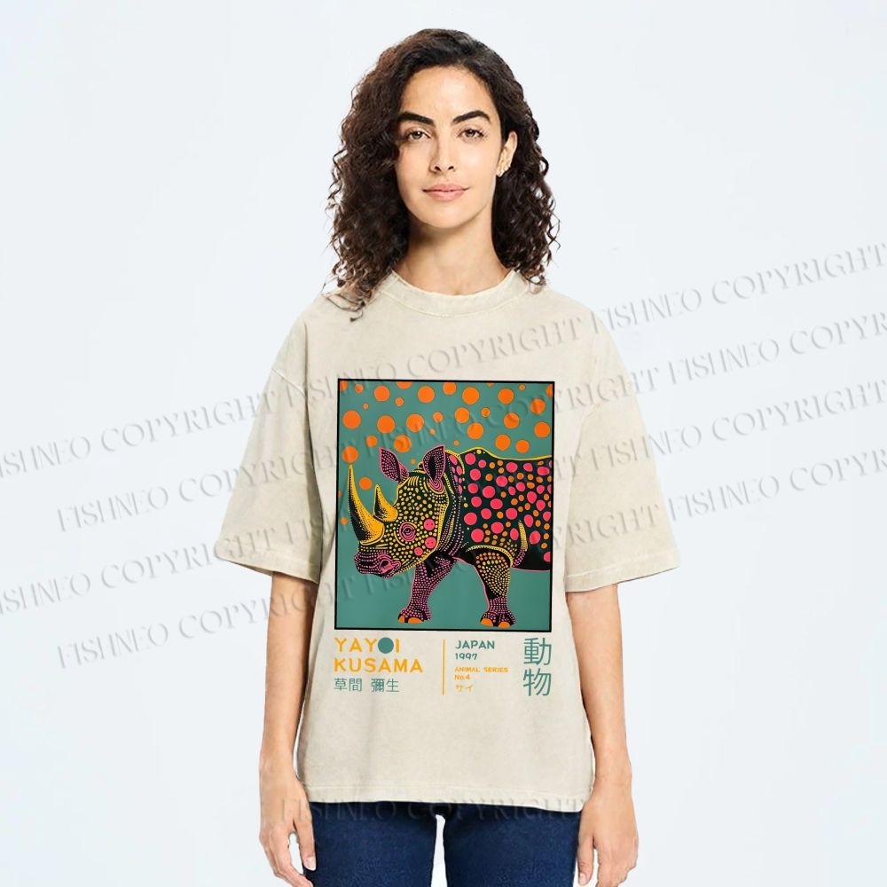 Unisex Yayoi Kusama Rhinoceros Printed Washed Tee