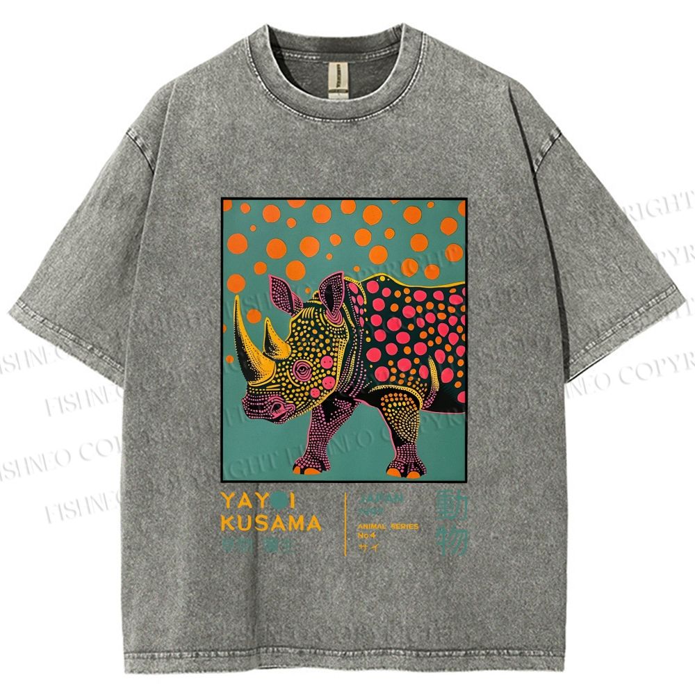 Unisex Yayoi Kusama Rhinoceros Printed Washed Tee