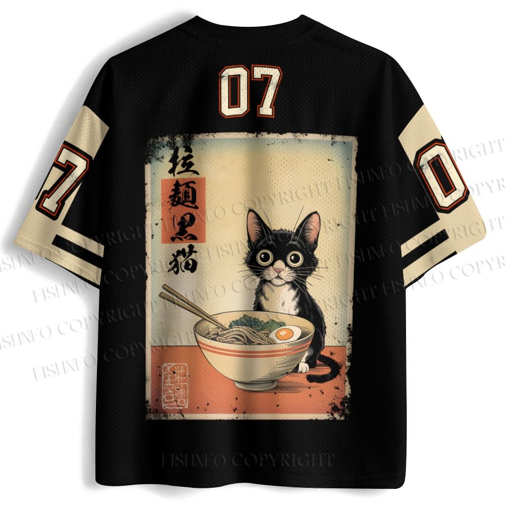 Ramen Black Cat Printed Jersey Shirts
