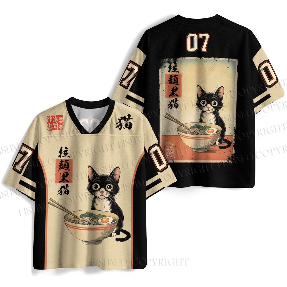 Ramen Black Cat Printed Jersey Shirts