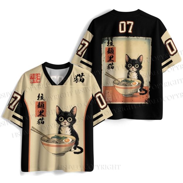 Ramen Black Cat Printed Jersey Shirts