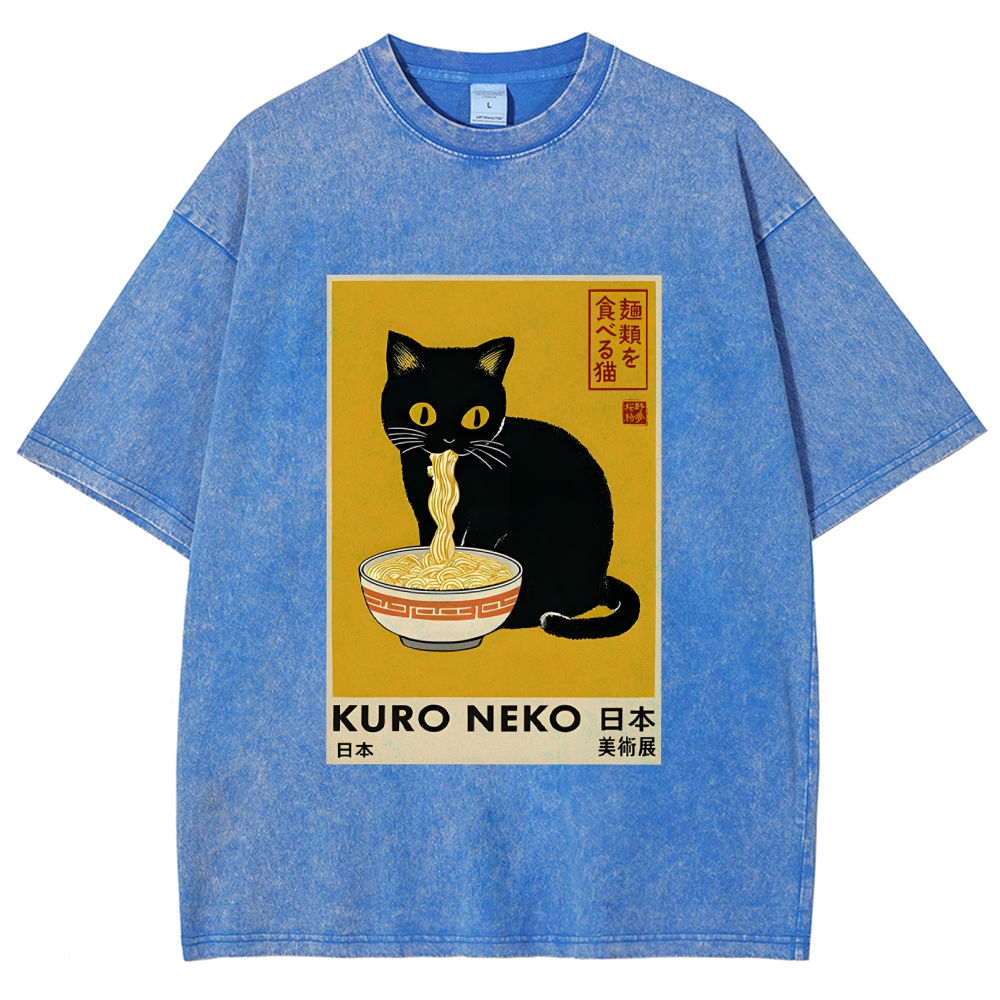 Unisex Kuro Neko Ramen Washed T-Shirt