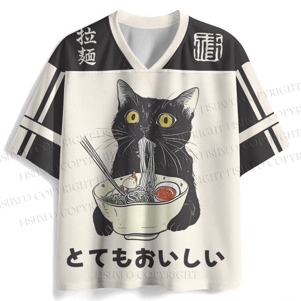 Vintage Cat Having Noodle Graffiti Jersey Shirts