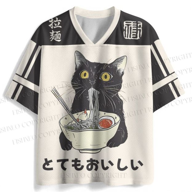 Vintage Cat Having Noodle Graffiti Jersey Shirts