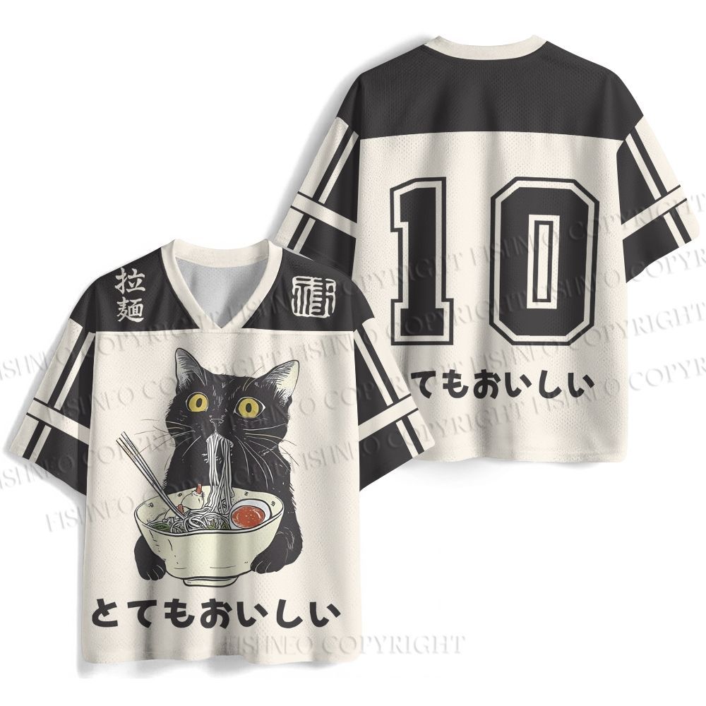 Vintage Cat Having Noodle Graffiti Jersey Shirts