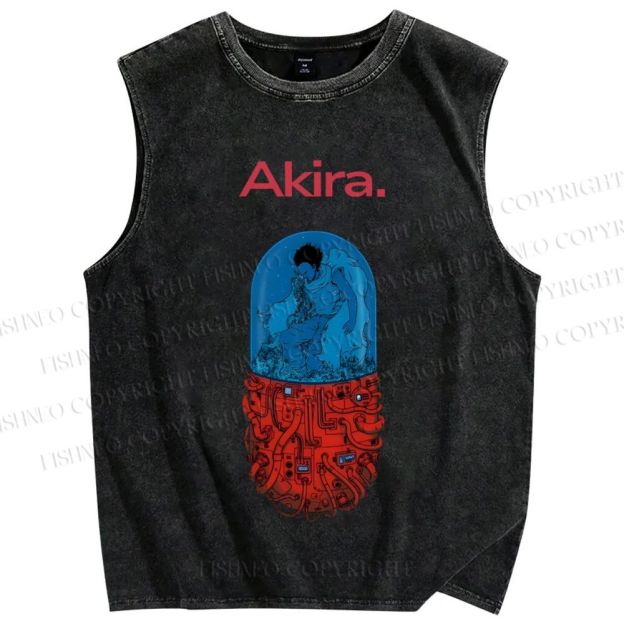 Unisex Japanese Anime Akira Printed Washed Tank Top