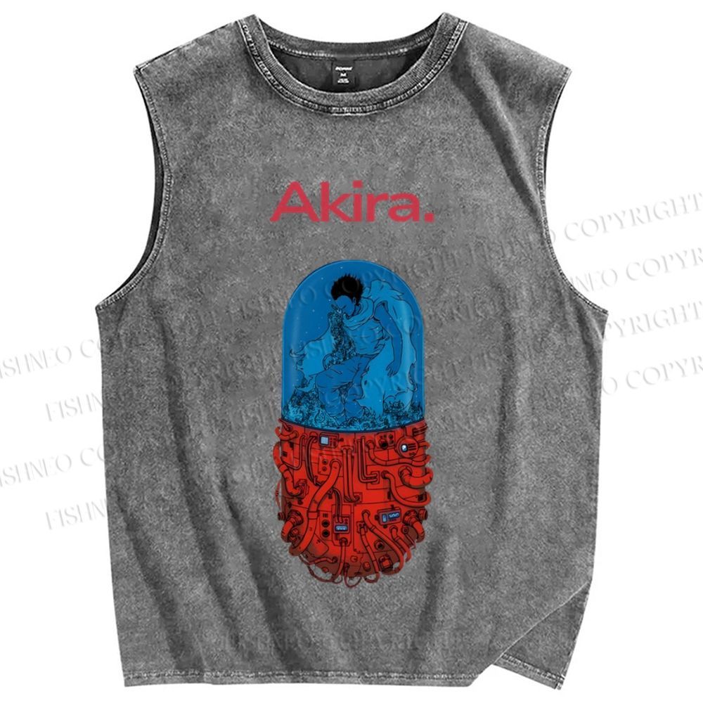 Unisex Japanese Anime Akira Printed Washed Tank Top
