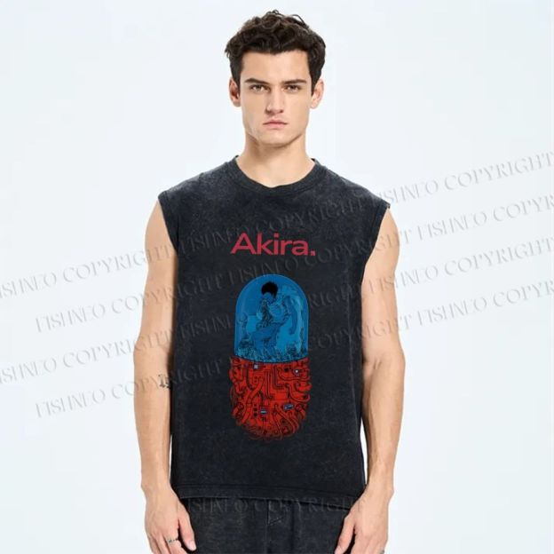 Unisex Japanese Anime Akira Printed Washed Tank Top