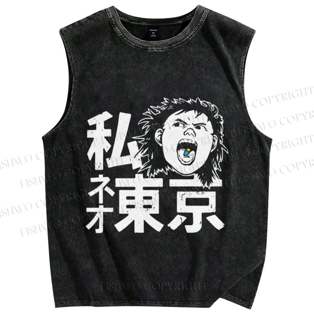 Unisex Japanese Anime Akira Neo Tokyo Printed Washed Tank Top