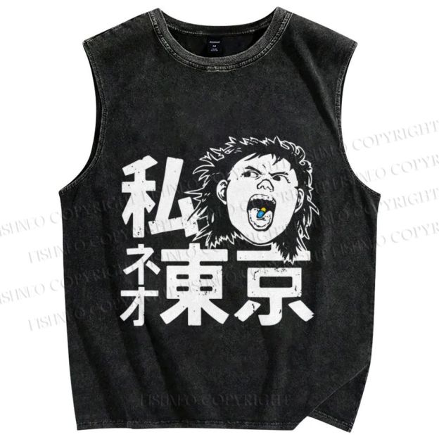 Unisex Japanese Anime Akira Neo Tokyo Printed Washed Tank Top