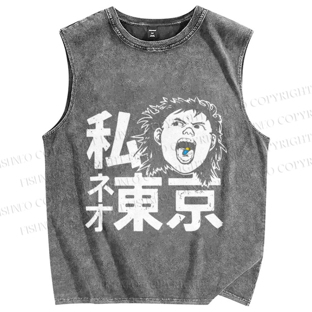 Unisex Japanese Anime Akira Neo Tokyo Printed Washed Tank Top