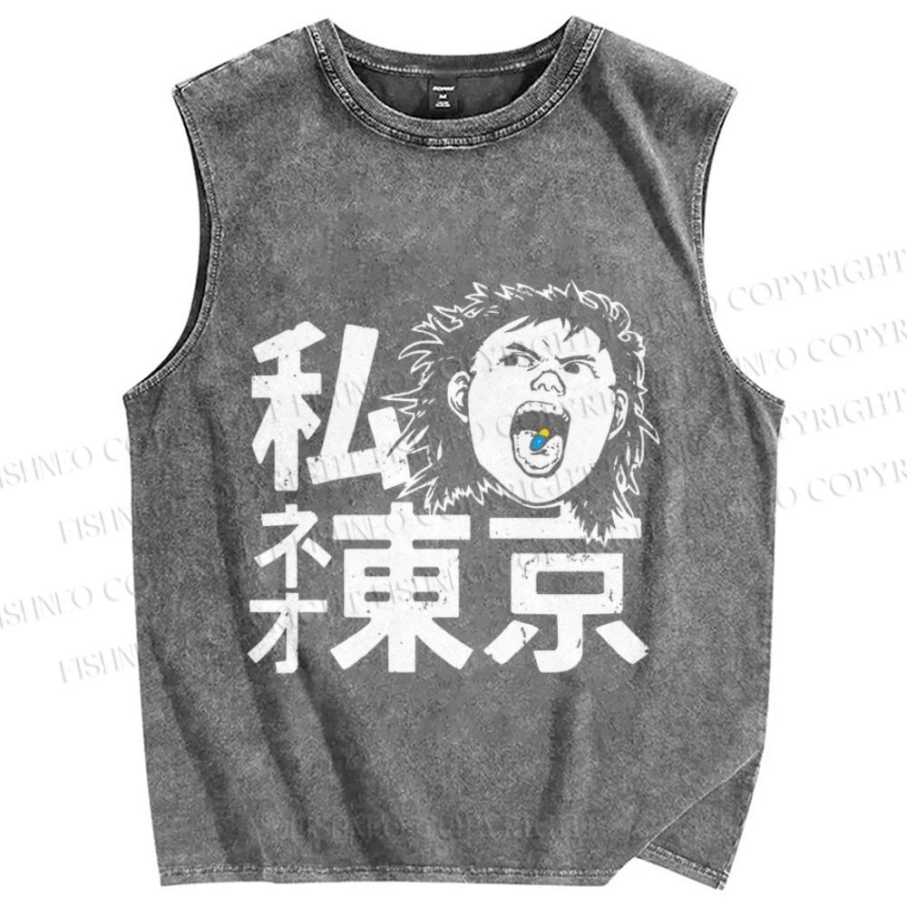 Unisex Japanese Anime Akira Neo Tokyo Printed Washed Tank Top