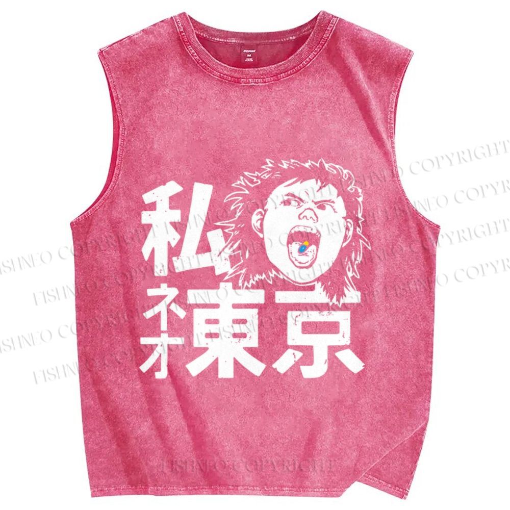 Unisex Japanese Anime Akira Neo Tokyo Printed Washed Tank Top