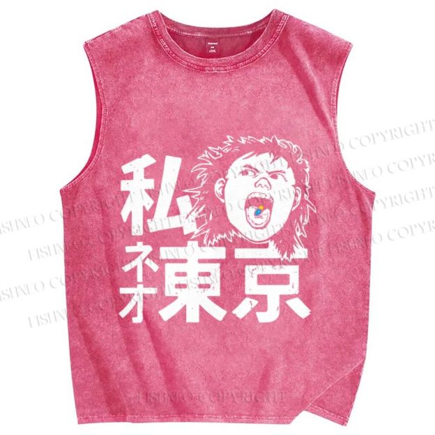 Unisex Japanese Anime Akira Neo Tokyo Printed Washed Tank Top