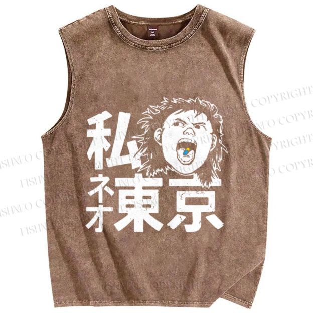 Unisex Japanese Anime Akira Neo Tokyo Printed Washed Tank Top