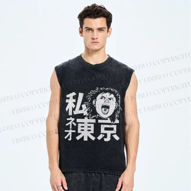 Unisex Japanese Anime Akira Neo Tokyo Printed Washed Tank Top
