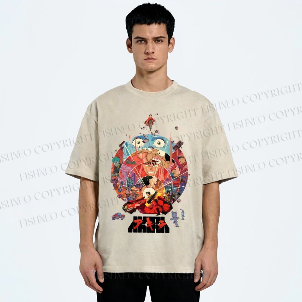 Unisex Japanese Anime Akira Poster Printed Washed Tee
