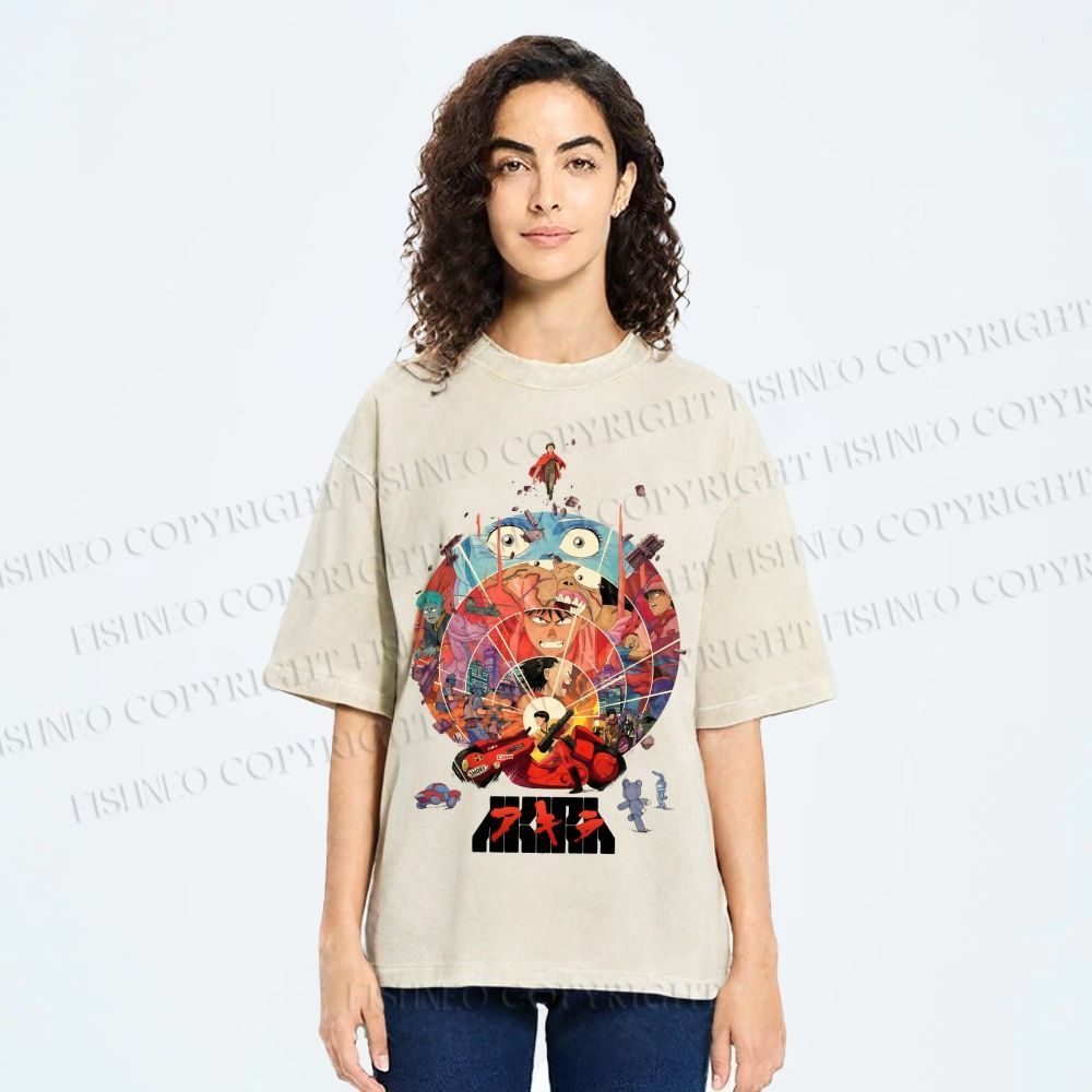 Unisex Japanese Anime Akira Poster Printed Washed Tee