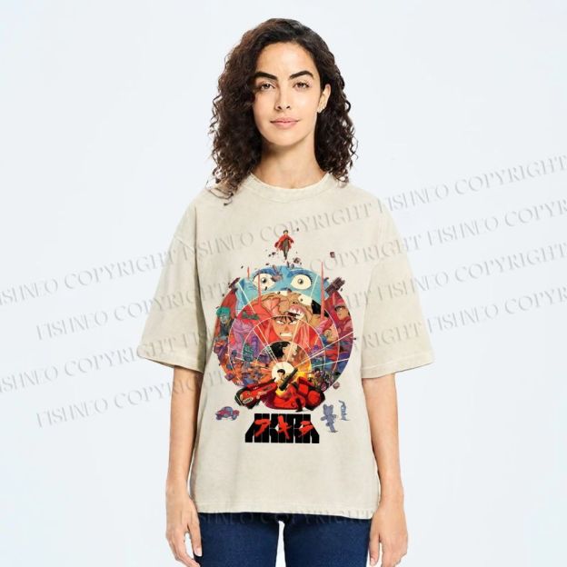 Unisex Japanese Anime Akira Poster Printed Washed Tee