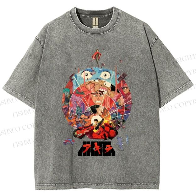 Unisex Japanese Anime Akira Poster Printed Washed Tee