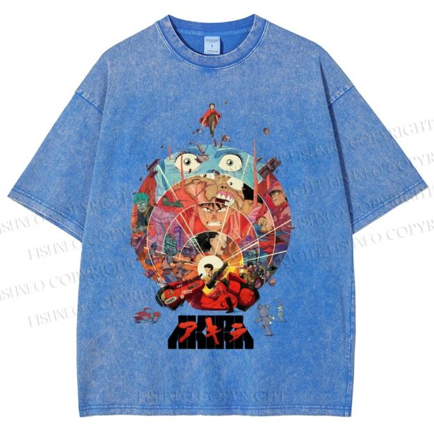 Unisex Japanese Anime Akira Poster Printed Washed Tee