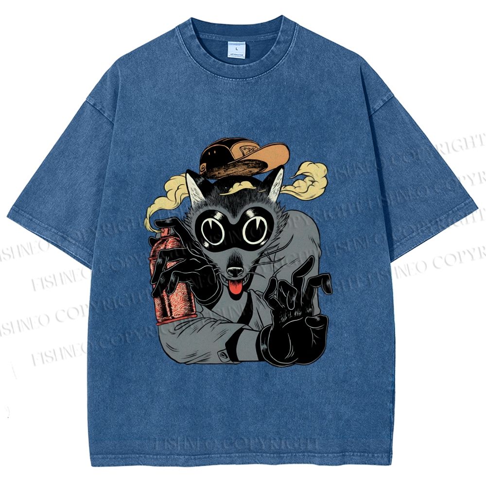 Unisex Ghetto Raccoon Printed Washed Tee