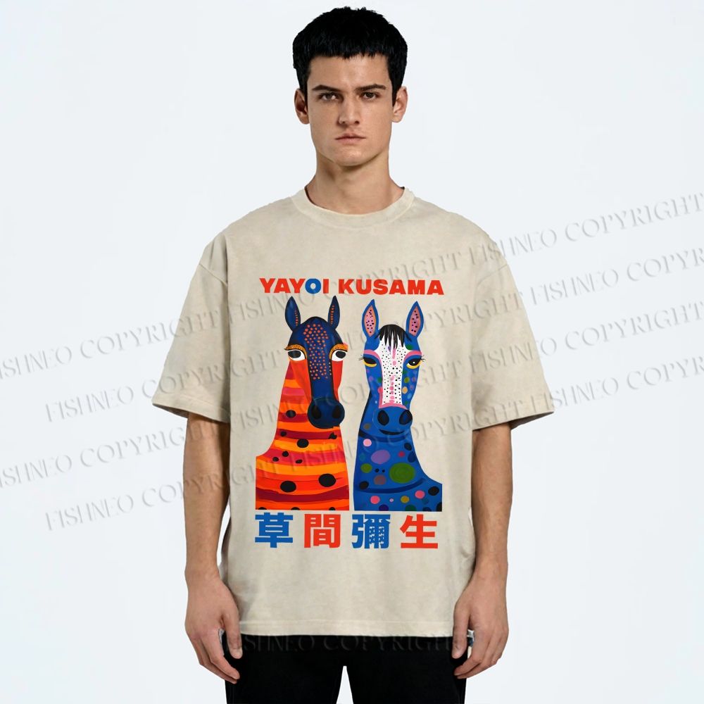 Unisex Yayoi Kusama Horse With Dots Printed Washed Tee