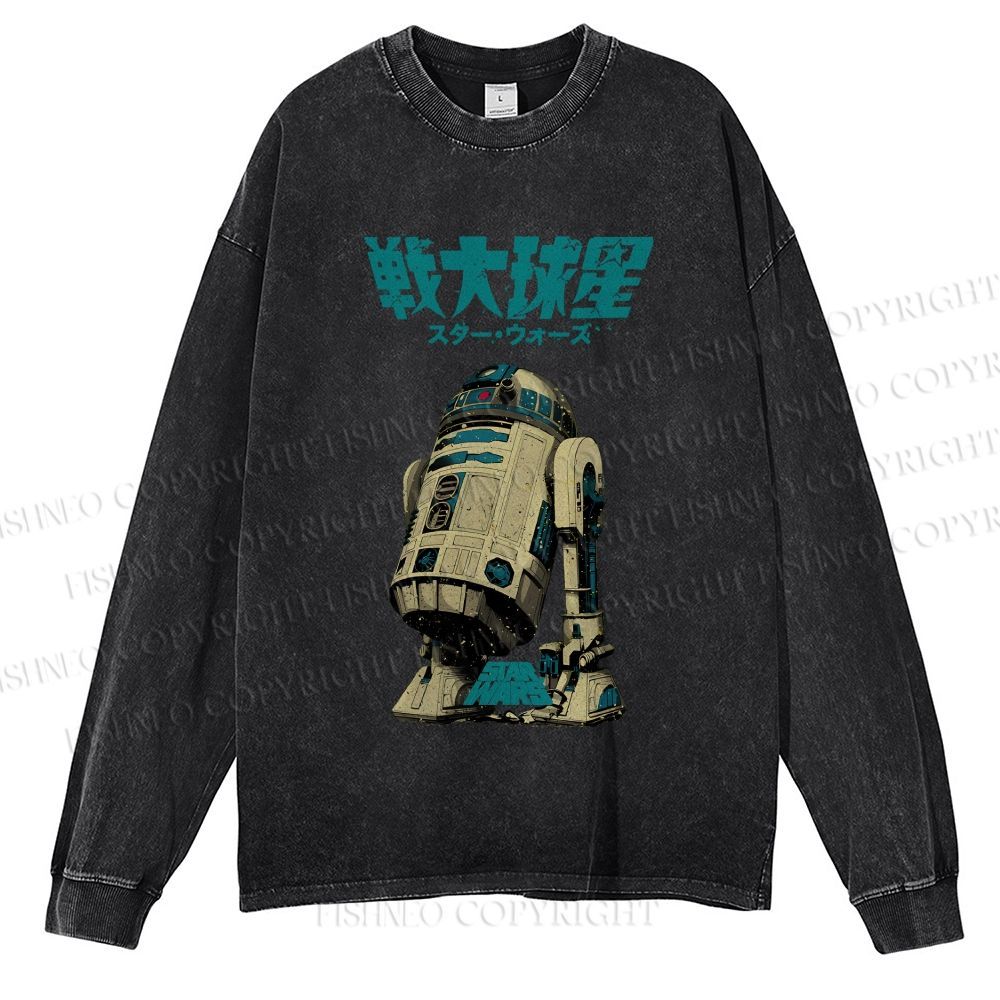 Unisex Casual Washed Star Wars Printed Long Sleeve T-shirt