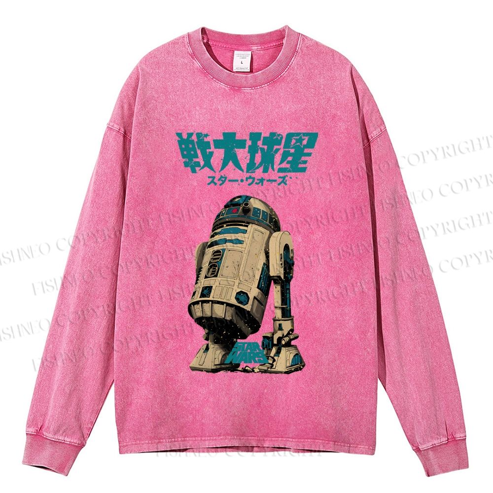 Unisex Casual Washed Star Wars Printed Long Sleeve T-shirt