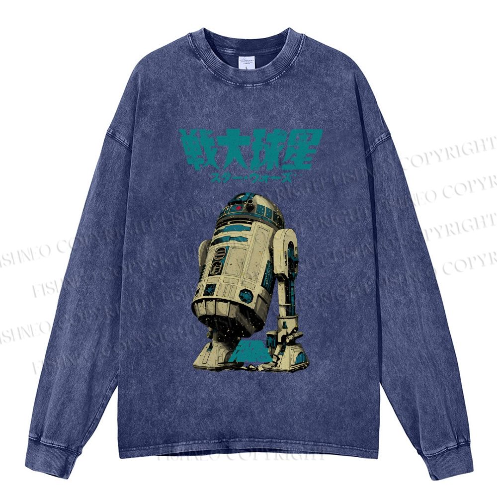 Unisex Casual Washed Star Wars Printed Long Sleeve T-shirt