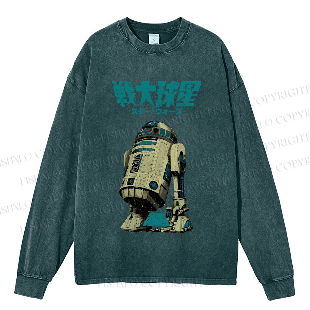 Unisex Casual Washed Star Wars Printed Long Sleeve T-shirt