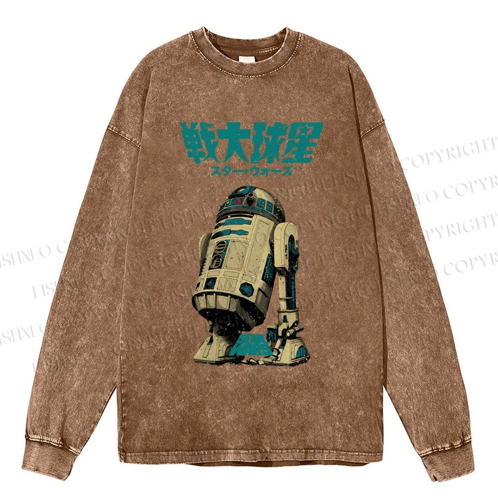 Unisex Casual Washed Star Wars Printed Long Sleeve T-shirt