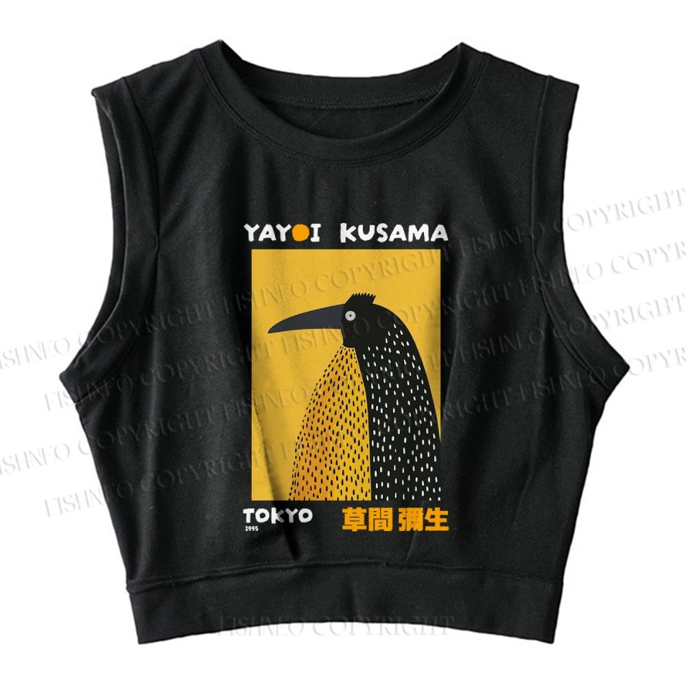 Half-Split Dot Bird Printed Sleeveless Crop Tops