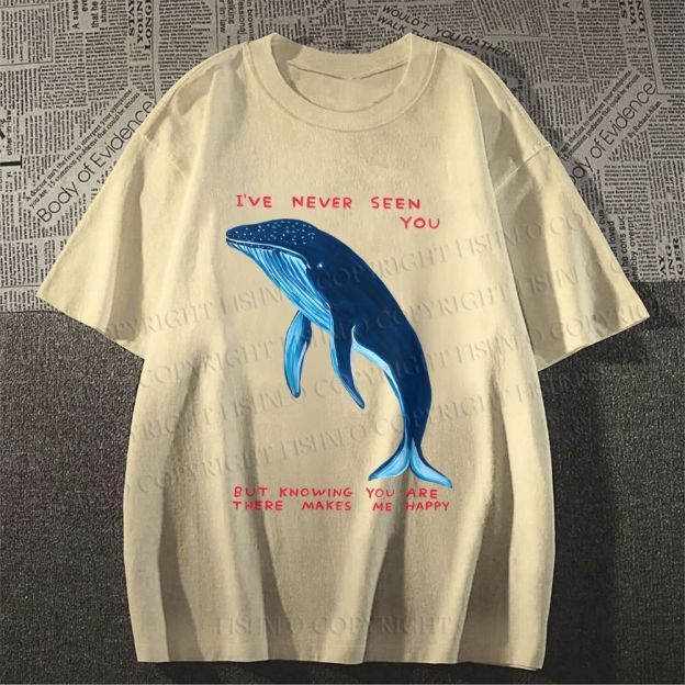 Unisex Classic Cotton I've Never Seen You Whale Printed T-shirt