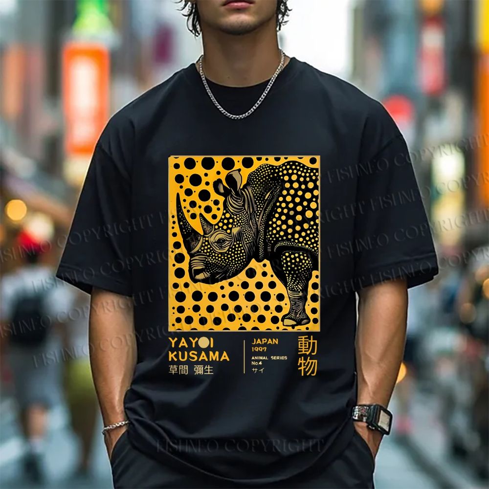 Unisex Classic Cotton Japanese Rhinoceros Yayoi Kusama Printed T-shirt