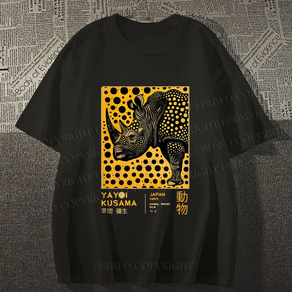 Unisex Classic Cotton Japanese Rhinoceros Yayoi Kusama Printed T-shirt