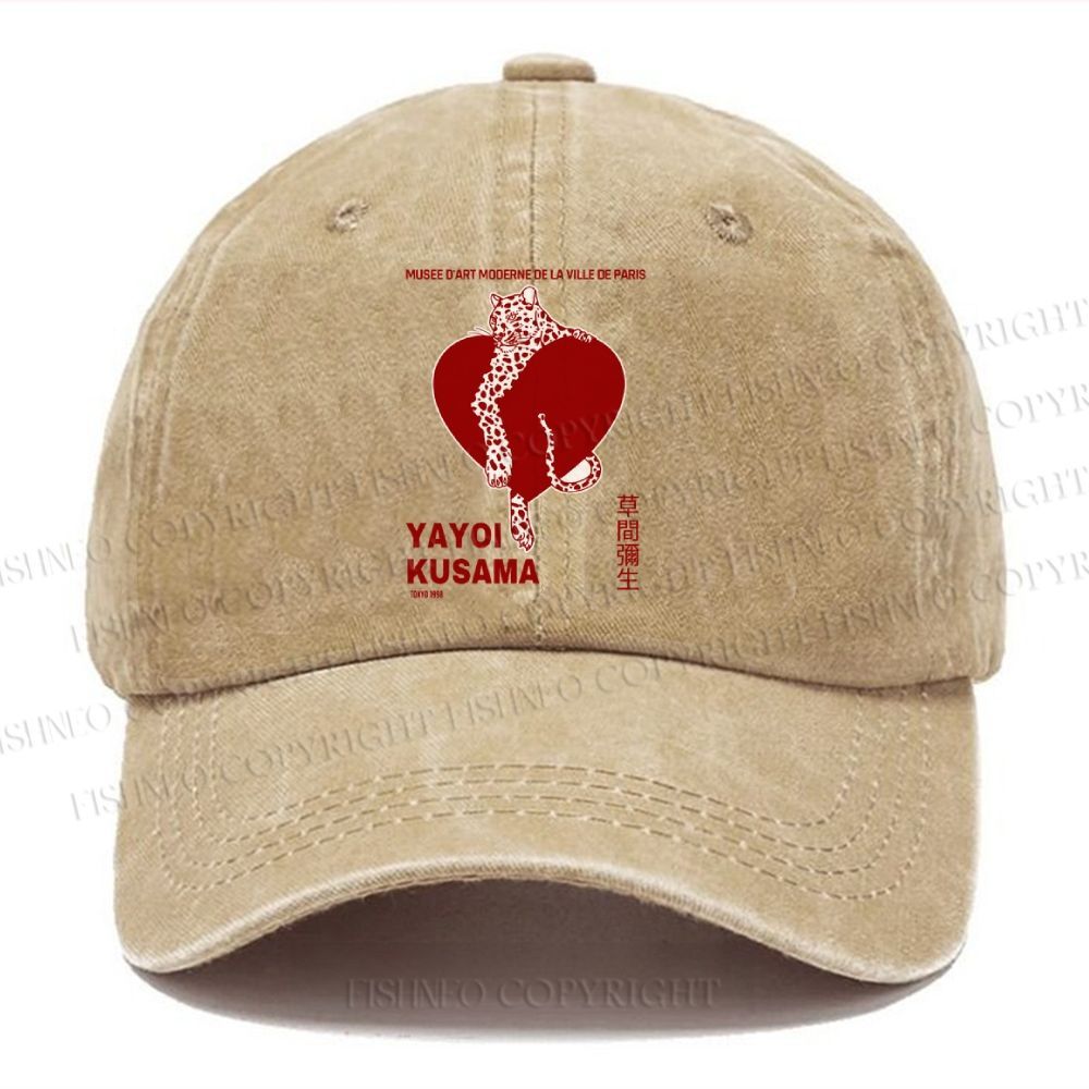 Unisex Vintage Casual Yayoi Kusama Panther With Heart Washed Cap