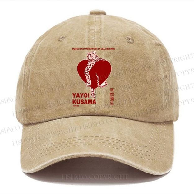 Unisex Vintage Casual Yayoi Kusama Panther With Heart Washed Cap