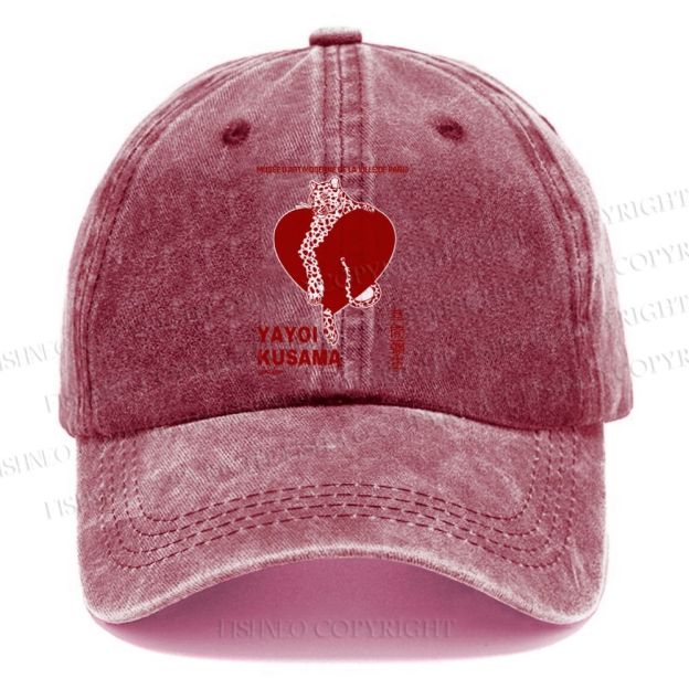 Unisex Vintage Casual Yayoi Kusama Panther With Heart Washed Cap