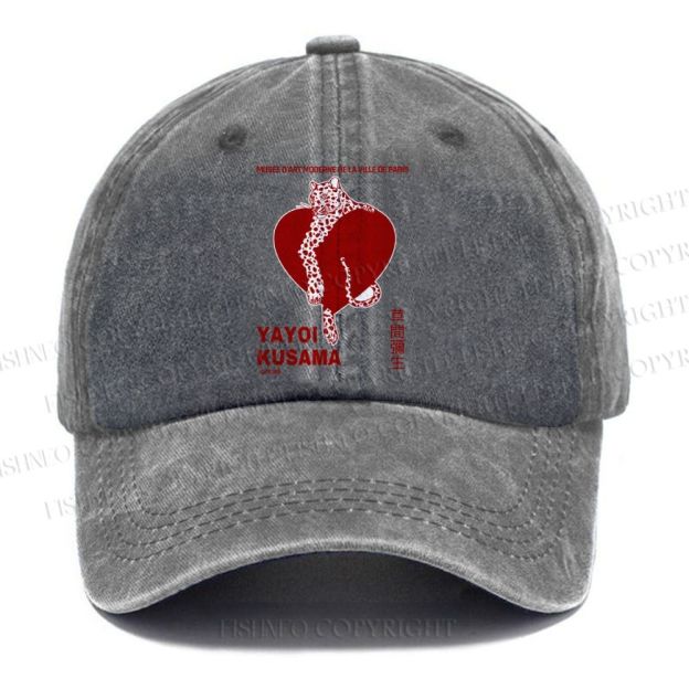 Unisex Vintage Casual Yayoi Kusama Panther With Heart Washed Cap