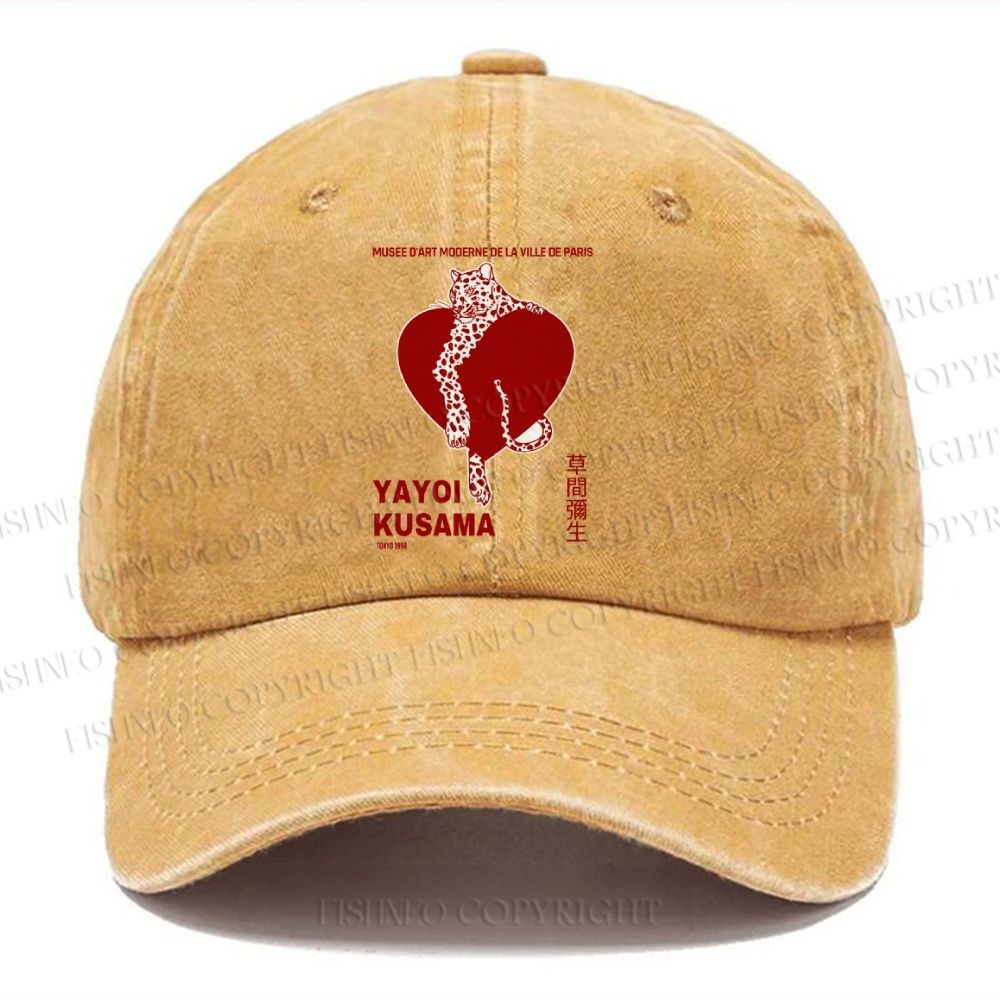 Unisex Vintage Casual Yayoi Kusama Panther With Heart Washed Cap