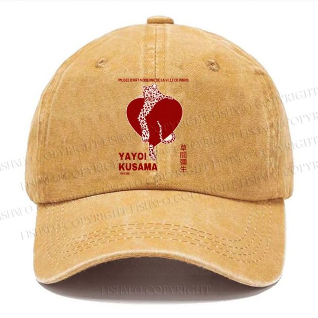 Unisex Vintage Casual Yayoi Kusama Panther With Heart Washed Cap