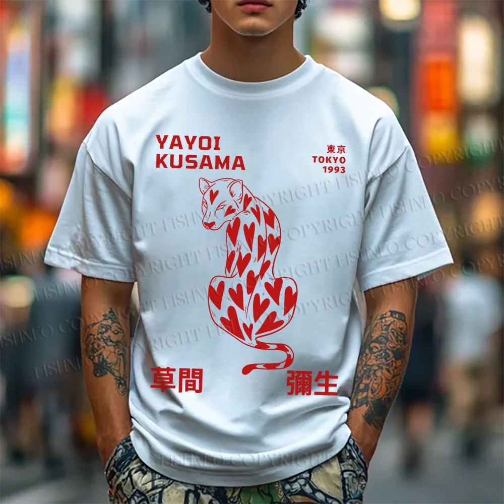 Unisex Classic Cotton Yayoi Kusama Panther With Heart Printed T-shirt