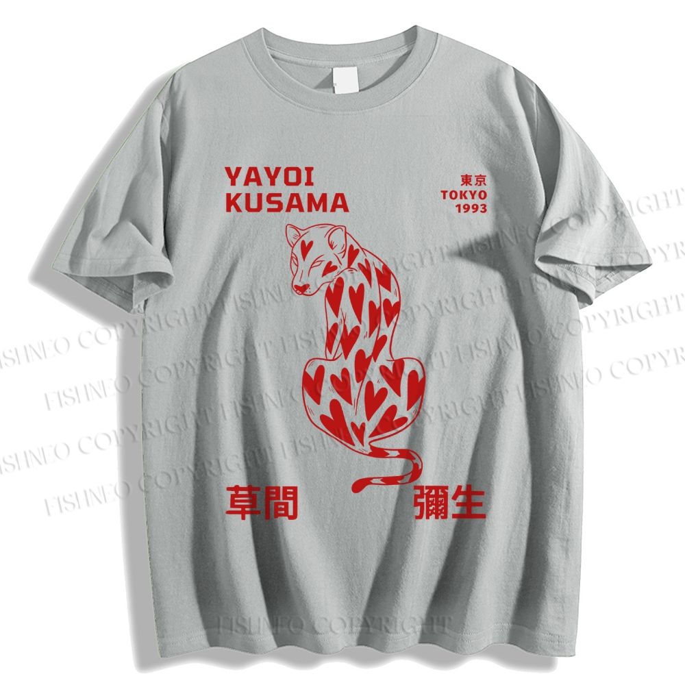 Unisex Classic Cotton Yayoi Kusama Panther With Heart Printed T-shirt