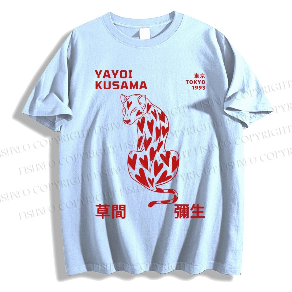 Unisex Classic Cotton Yayoi Kusama Panther With Heart Printed T-shirt