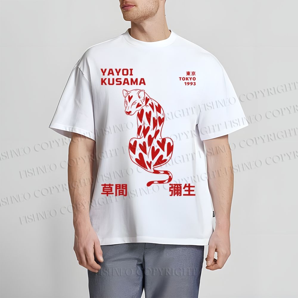 Unisex Classic Cotton Yayoi Kusama Panther With Heart Printed T-shirt